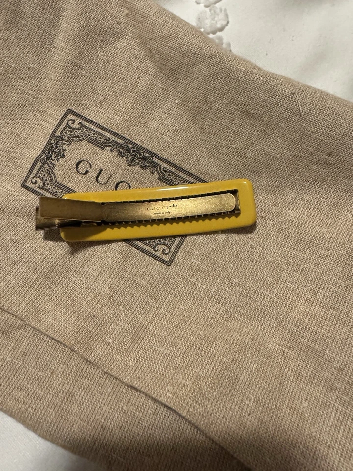 Gucci Barrette Hair Clip Adidas Logo Stone Yellow Used From USA - Image 2 of 2