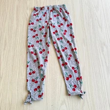 One Step Up Girls Cherry Print Leggings S (7/8) Tie Hem Gray Pants