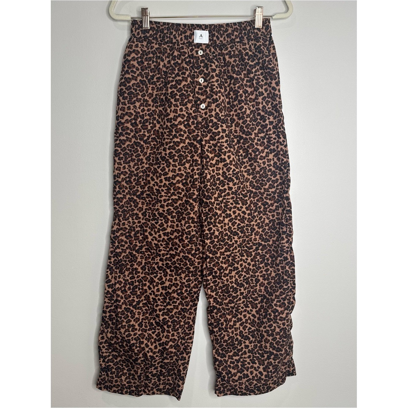 By Anthropologie Leopard Print Boxer Style Wide Leg Pajama Pants Elastic Small