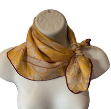 Anne Klein Silk Scarf White Yellow Burgundy 20 x 20" Vintage EUC Soft Flowy