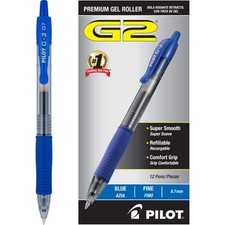 Pilot, G2 Premium Gel Roller Pens, Fine Point 0.7 mm, Blue, Pack of 12