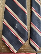 VTG YSL Yves Saint Laurent Necktie Navy Red Stripes GORGEOUS 