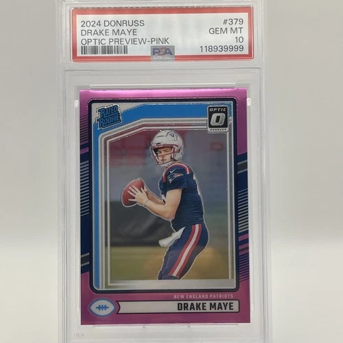2024 Panini Donruss Rated Rookie Drake Maye #379 Optic Preview Pink Prizm PSA 10