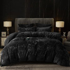 Luxury Velvet Duvet Cover Set, California King, Ultra Soft Black 3-Piece