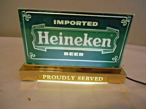 Vintage Heineken Beer Lighted Bar Top Sign Proudly Served NICE!