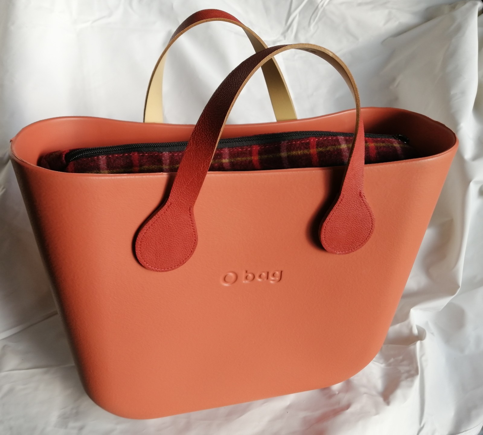 O bag Borsa Nuova Originale O bag - Col. TERRACOTTA - Int. RIGHE Manici GOCCIA