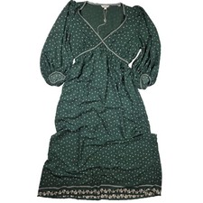 Max Studio London Green Floral Ruched Bohemian Prairie Maxi Dress Women's Size S
