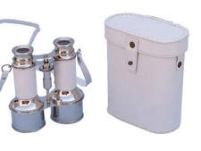 Maritime Engraved Brass Binocular Vintage Nautical Gift Set with Leather Box