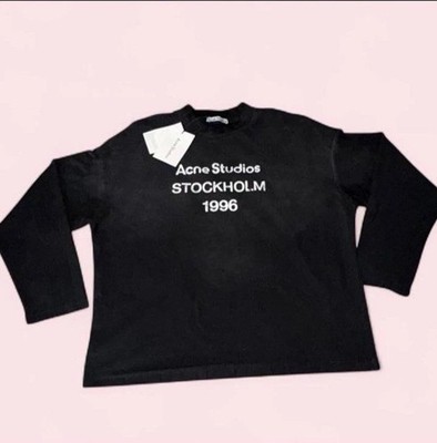 Acne Studios Stockholm 1996 Black Cotton Knit Long Sleeve Logo T-Shirt