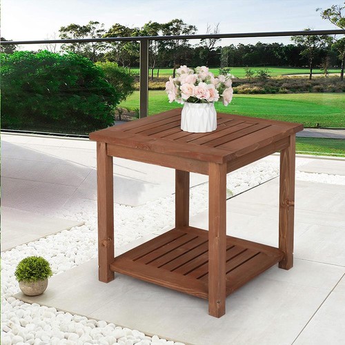 Square Coffee Drinks Side Table Wooden Indoor Outdoor Garden Patio Furniture UK - Picture 3 of 8