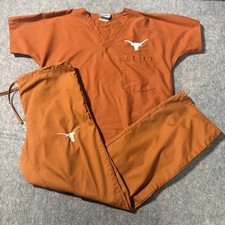 Texas Longhorns Scrubs Set Shirt Pants Womens Small Burnt Orange 34x31