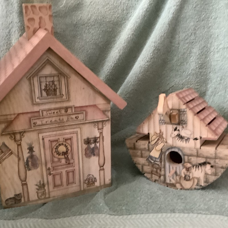 Artist Kathi Walter’s “Pipsqueaks”Birdhouse and  House”Hand Painted Wash And Ink
