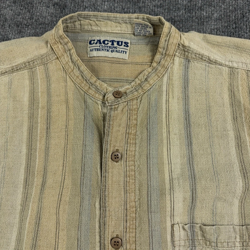 Cactus Clothing Company Western Shirt Mens L Striped Vtg 90s Collarless Rancher - Image 3 of 4