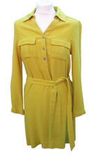 Stunning Designer Precis mustard yellow button up shirt belt knee dress UK 10