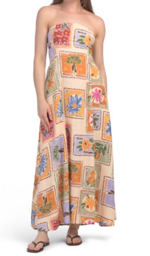 ANTHROPOLOGIE Paper Heart Strapless Maxi Dress Linen Coastal Beach Floral-M  NWT | eBay