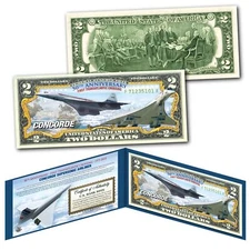 CONCORDE SUPERSONIC AIRLINER Plane 50th Anniversary Authentic U.S. $2 Bill