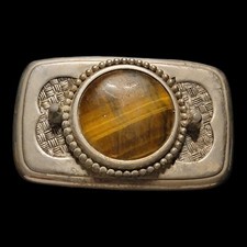 Vintage Woman's Western Belt Buckle Golden Tigers Eye Stone 70s 80s