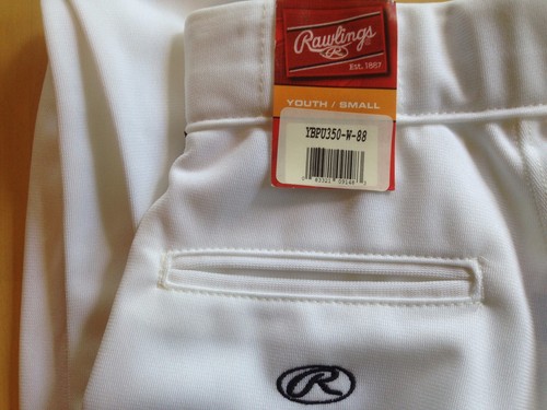Rawlings YBPU350 Youth Baseball Pant, Un-hemmed, Manny Style, White/Black Piping - Picture 6 of 6