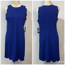 NWT Vince Camuto Size 10 Sheath Dress Blue Scalloped Hem Sleeveless