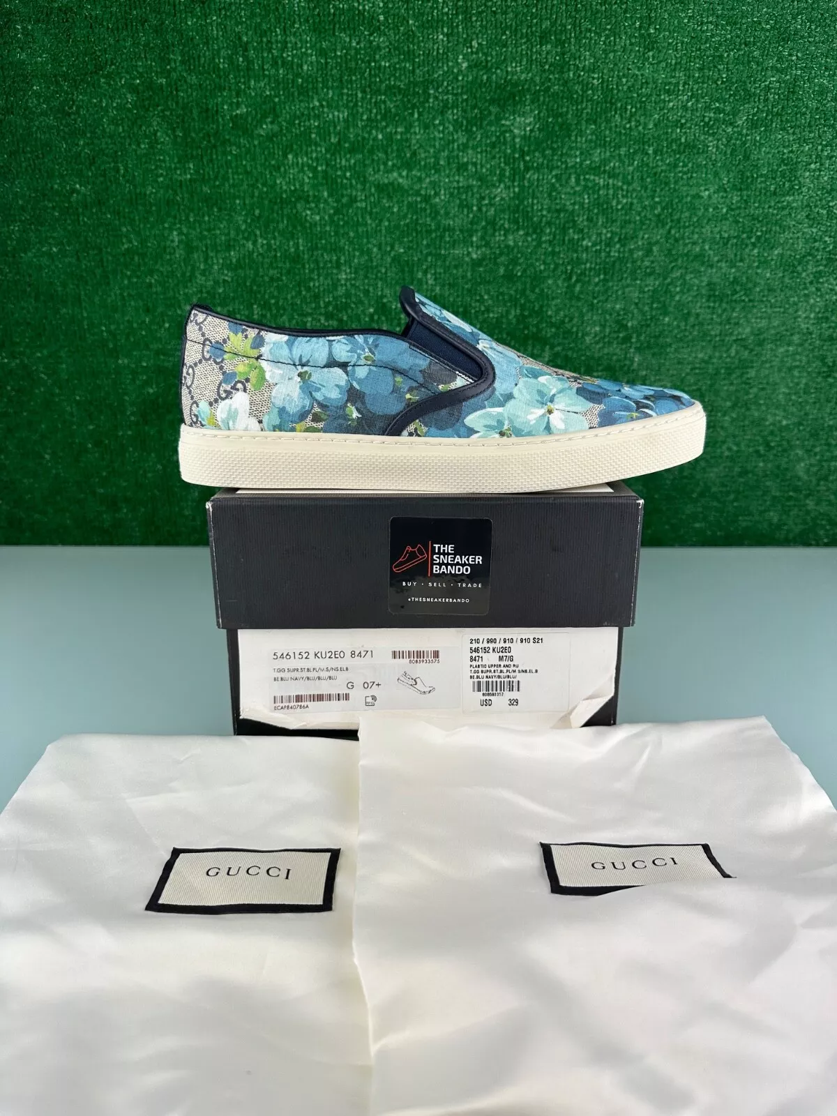 Taille 7,5   Gucci GG Supreme toile à enfiler « bleu floral »