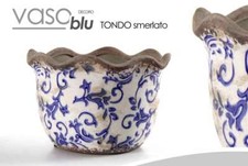 VASO TONDO SMERLATO 21*21*13,5 CM DECORO BLU ANTICATO EXC-744037