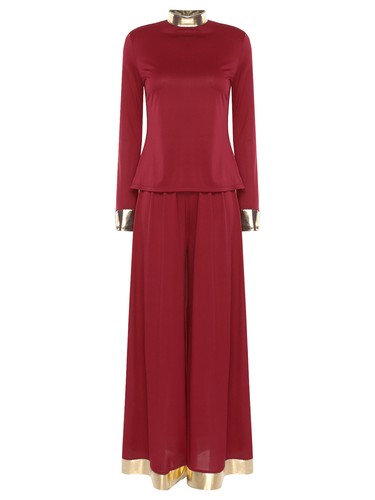 Blusa Top Para Mujer Metálica Brillante Ribete Baile de Alabanza Manga Larga + Pantalones de Pierna Ancha - Imagen 56 de 75