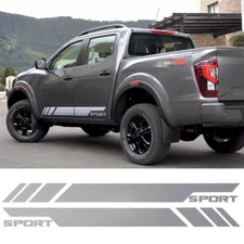 2PCS Silver Truck Side Skirt Door SuperCrew Decal Sticker Stripe For NISSAN