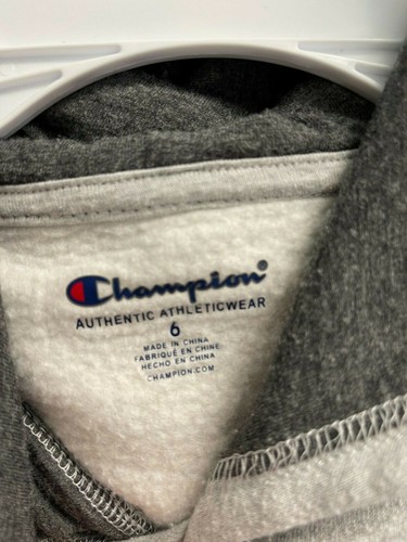 Champion Boys Size 6 Grey Sweatshirt Hoodie Embroidered Script Logo - Picture 5 of 6