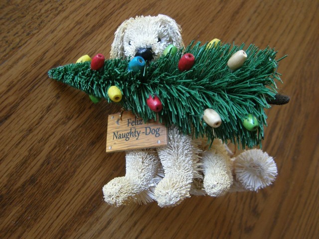 Pottery Barn Bottle Brush Dog Carrying Christmas Tree On Back