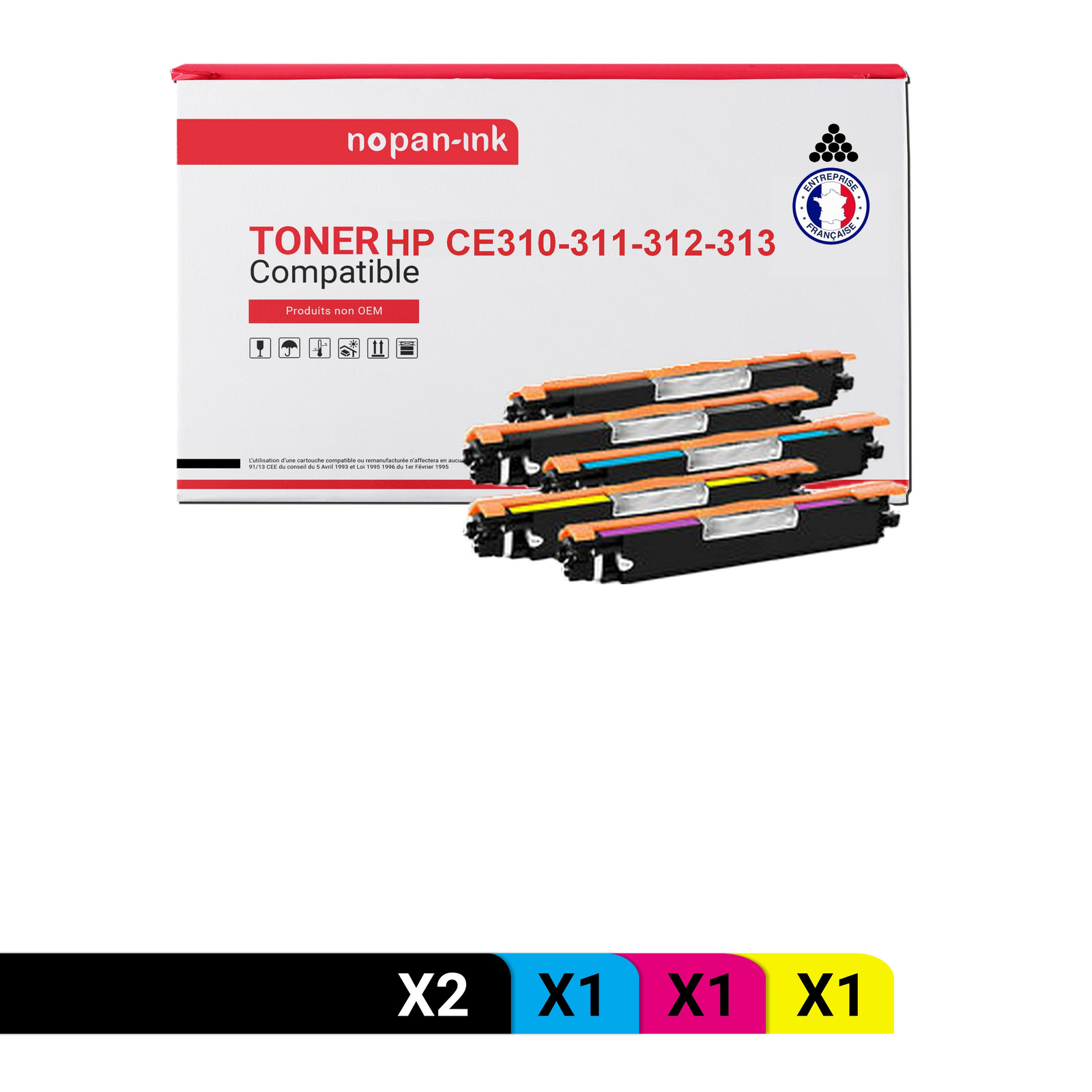 Toner CE310A CE311A CE312A CE313A compatible HP pack de 5 cartouches noir et couleur