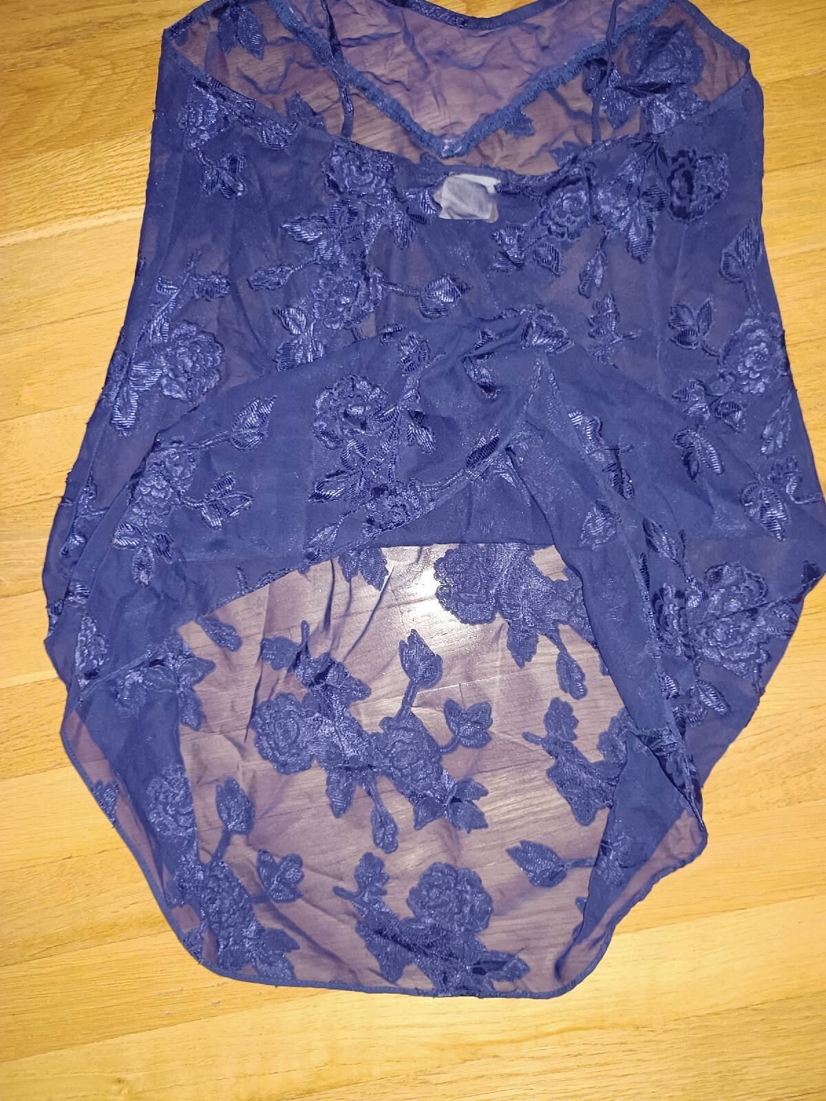 Chemise De Nuit Vintage Noire à Fleurs Transparente – Taille XS Contessa