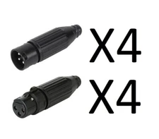 Lot of 8 (4 each) Switchcraft AAA3FBZ & AAA3MBZ XLR Connectors, Cable Mount, BK