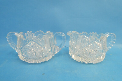 2 Vintage Used Clear American Brilliant Cut Glass Creamer Sugar Bowl Decorative
