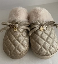 Michael Kors Gold Shimmer Glitter Carter Slippers Slip On Flat Womens SZ 6 New