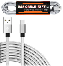 10 FT Fast Charging Braided Cable Type C iPhone 15 16 Samsung S8 S10 S20 S21