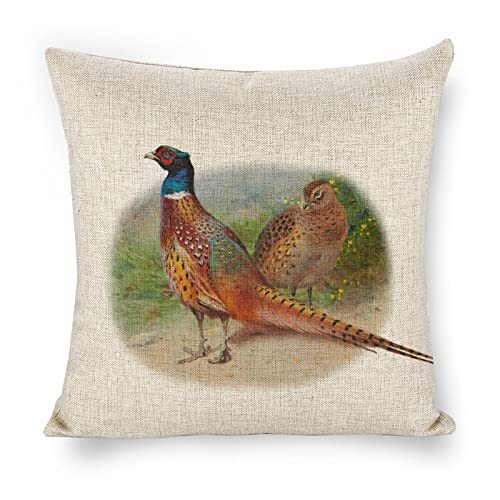 Pheasant couples Linen Throw Pillow Covers Farmhouse 18x18 Pheasant Couples
