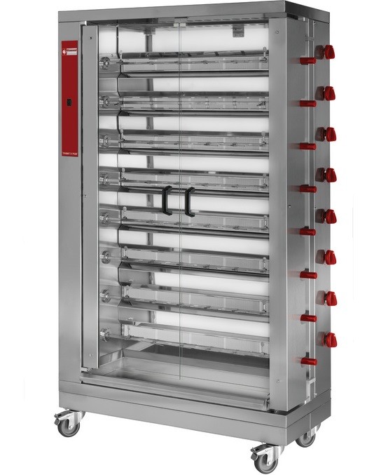 Gas Hähnchengrill 8 Spieße für á 6 Hähnchen Profigerät auf Rädern Gastlando