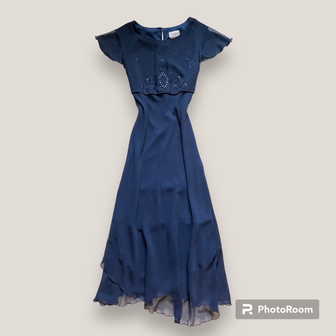 Vintage 2000s sheer embellished whimsy goth navy blue dress Size Small