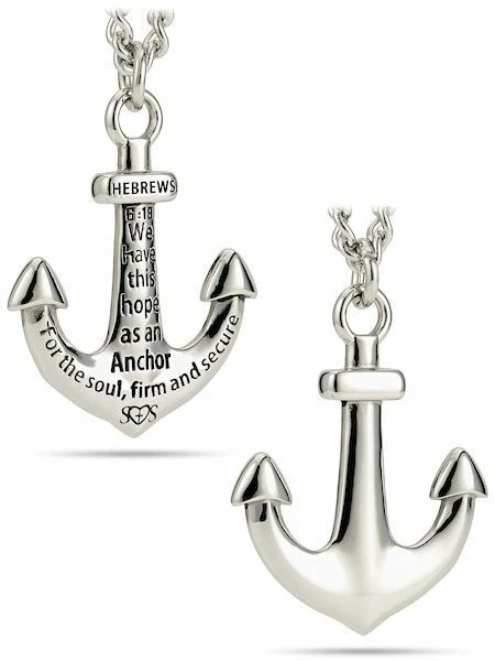 Collar de anclaje grande de acero inoxidable para hombre - Hebreos 6:19 escudos de fuerza Foto 3 de 4