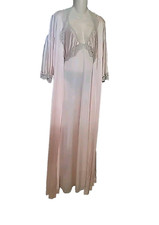 Vanity Fair Pink Peignoir Nightgown Robe 2 PC Set Nylon Lace Sz 32 READ