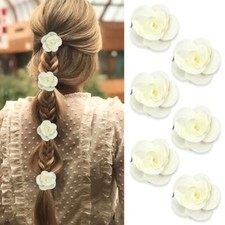 6PCS Beige Flower Hair Clips Small Satin Rose Hair Pins Elegant Bridal Hair