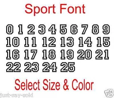 0-25 Sport Font Number Set - Vinyl Decal Stickers Numbers Select Color & Size