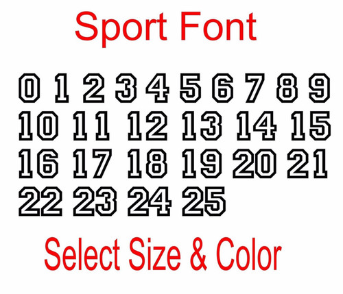 0-25 Sport Schrift Nummer Set-Vinyl Aufkleber Sticker Zahlen Farbe & Größe wählbar - Bild 1 von 2