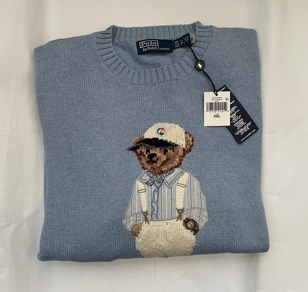 トップス polo Ralph laulen bear sweater L size Polo Ralph Lauren Cotton-Linen Crewneck Bear Sweater | Saks