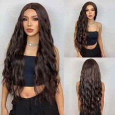 Long Curly Wavy Wig for Women Middle Part Synthetic Heat Resistant Hair Wigs