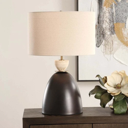 NEW PROCIDA TABLE LAMP CRAFTED FROM IRON & TRAVERTINE STONE UTTERMOST 30468 - Picture 1 of 6