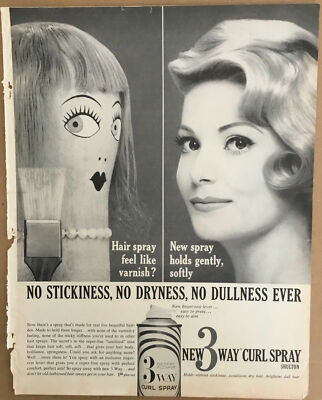 3 Way Curl hairspray print ad 1960 vintage advert retro 60s art beauty ...