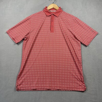 Walter Hagen Polo Mens Medium Peach Geometric Micro Print Peach Pink Golf Summer