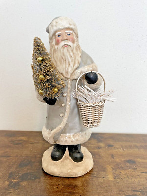 Belsnickle Santa Figurine Silver coat, tree & basket, 10'' Tall Ragon House, NWT
