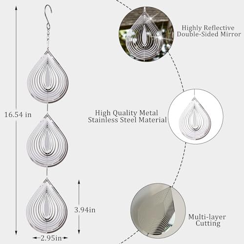 Droplet Bird Scare Discs Set, Metal Bird Reflectors Shiny Wind Silver, 4 Pcs - Picture 5 of 7